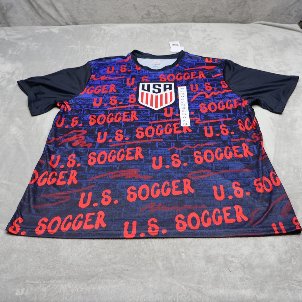 US Soccer Shirt Mens XL Blue US Soccer Team V-Neck Athletic Jersey Tee $25 NEW